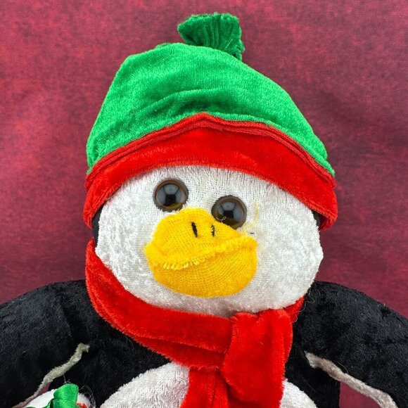 HOLIDAY CHRISTMAS PINQUIN 10" PLUSH TOY w/HAT, SCARF & STOCKING - Picture 2 of 7
